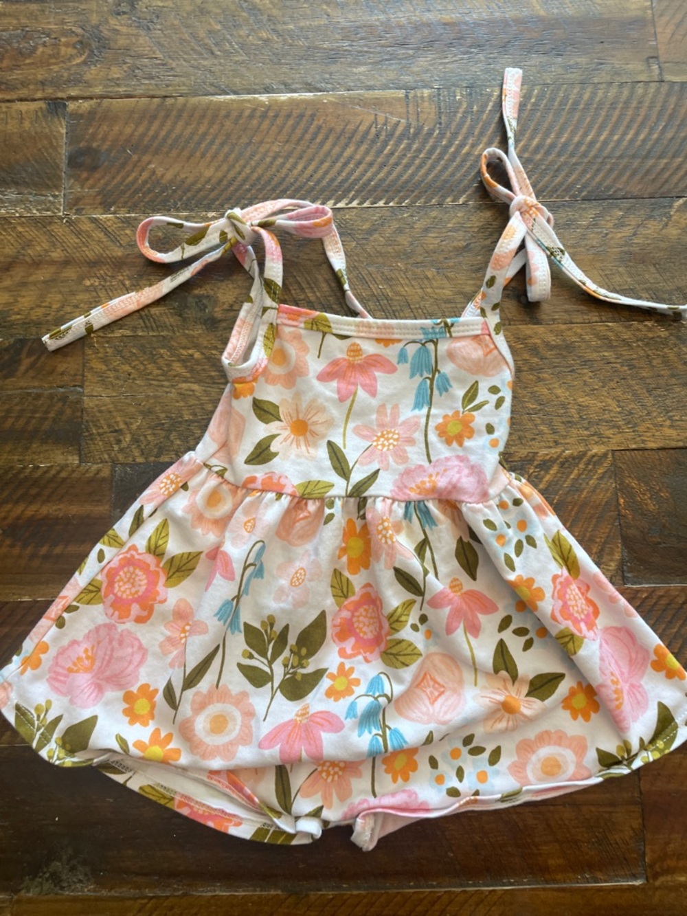 Floral Tie-Shoulder Baby One-Piece Romper - Pink & Green